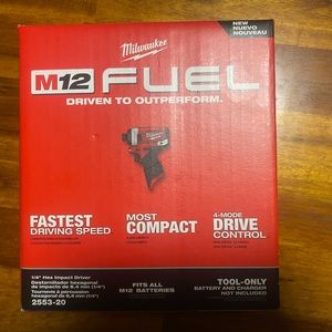 Milwaukee M12 FUEL 1/4” Hex Tool Only. Newest version. New in box, never opened.